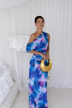 Midnight Palette Off Shoulder Maxi Dress Blue