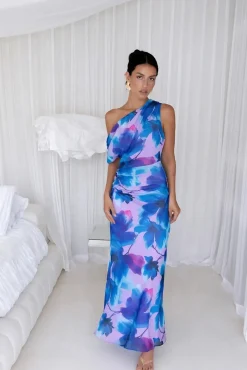 Midnight Palette Off Shoulder Maxi Dress Blue