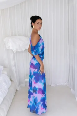 Midnight Palette Off Shoulder Maxi Dress Blue