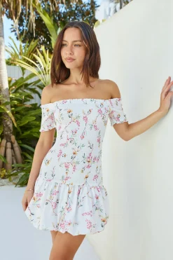 Mimi Off Shoulder Mini Dress Beige