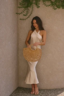 Moment Of Romance Satin Maxi Dress Cream