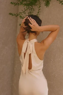 Moment Of Romance Satin Maxi Dress Cream