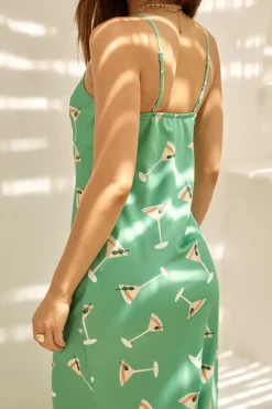 Mood For Martini Satin Maxi Dress Green