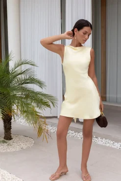 Moonlit Muse Satin Mini Dress Yellow