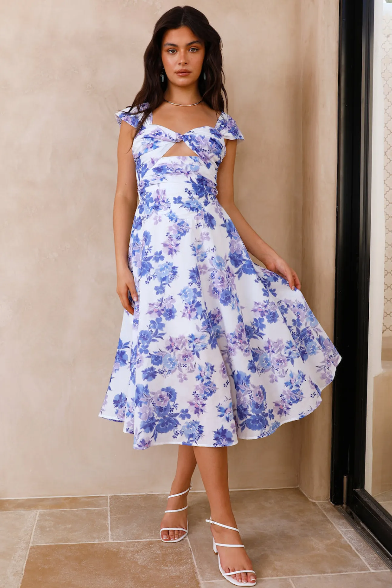 Moon Orchids Midi Dress Blue