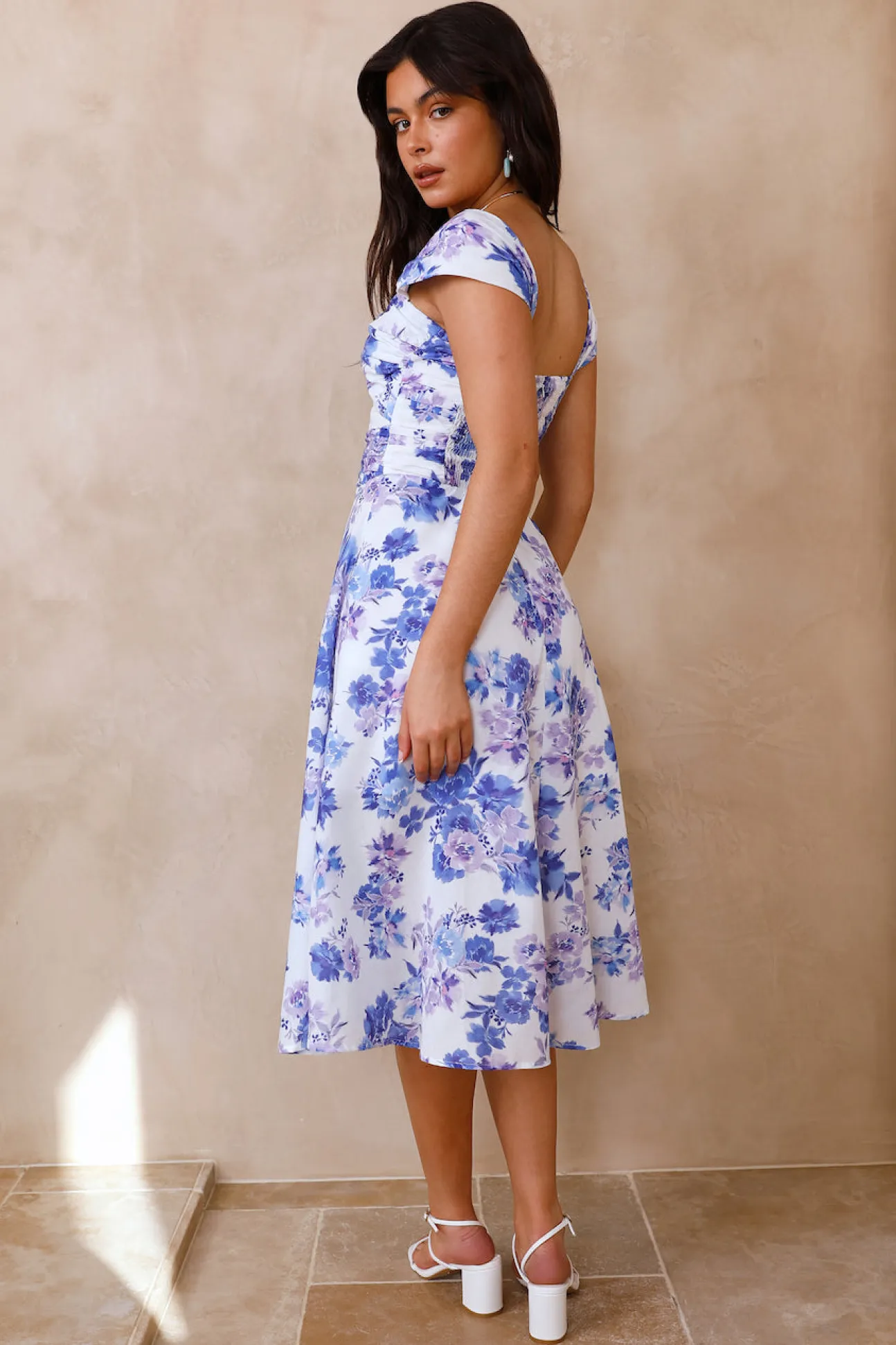 Moon Orchids Midi Dress Blue