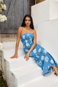 Mykonos Mode Strapless Maxi Dress Blue