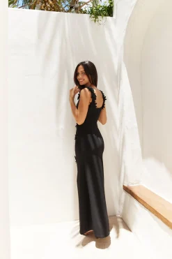Noir Blossom Maxi Dress Black