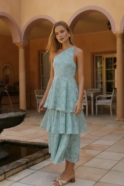 Ocean Nights One-Shoulder Maxi Dress Sage