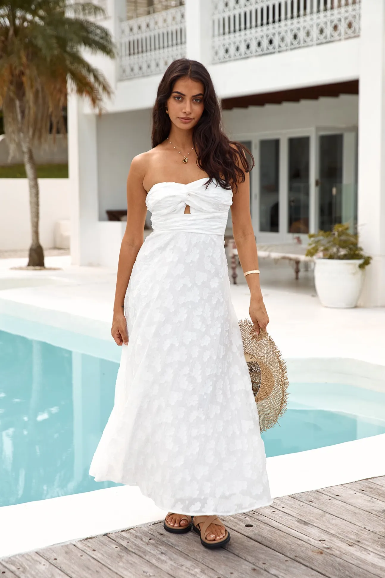 Orchid Bouquet Strapless Maxi Dress White