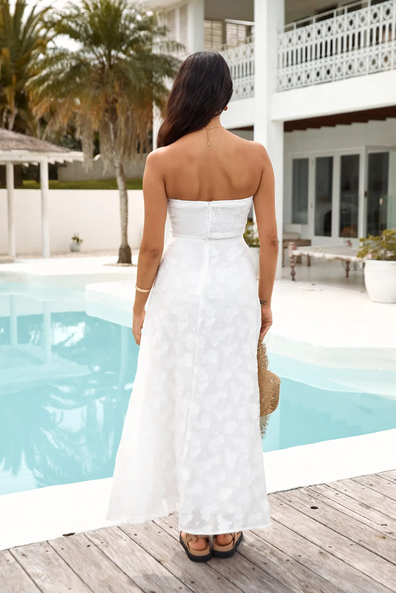 Orchid Bouquet Strapless Maxi Dress White