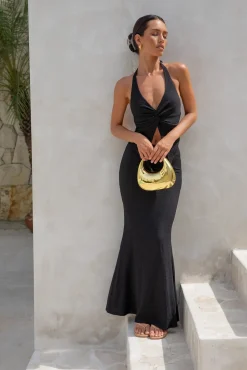 Palm Tree Paradise Halter Top Black