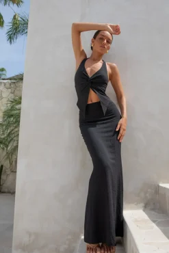 Palm Tree Paradise Halter Top Black