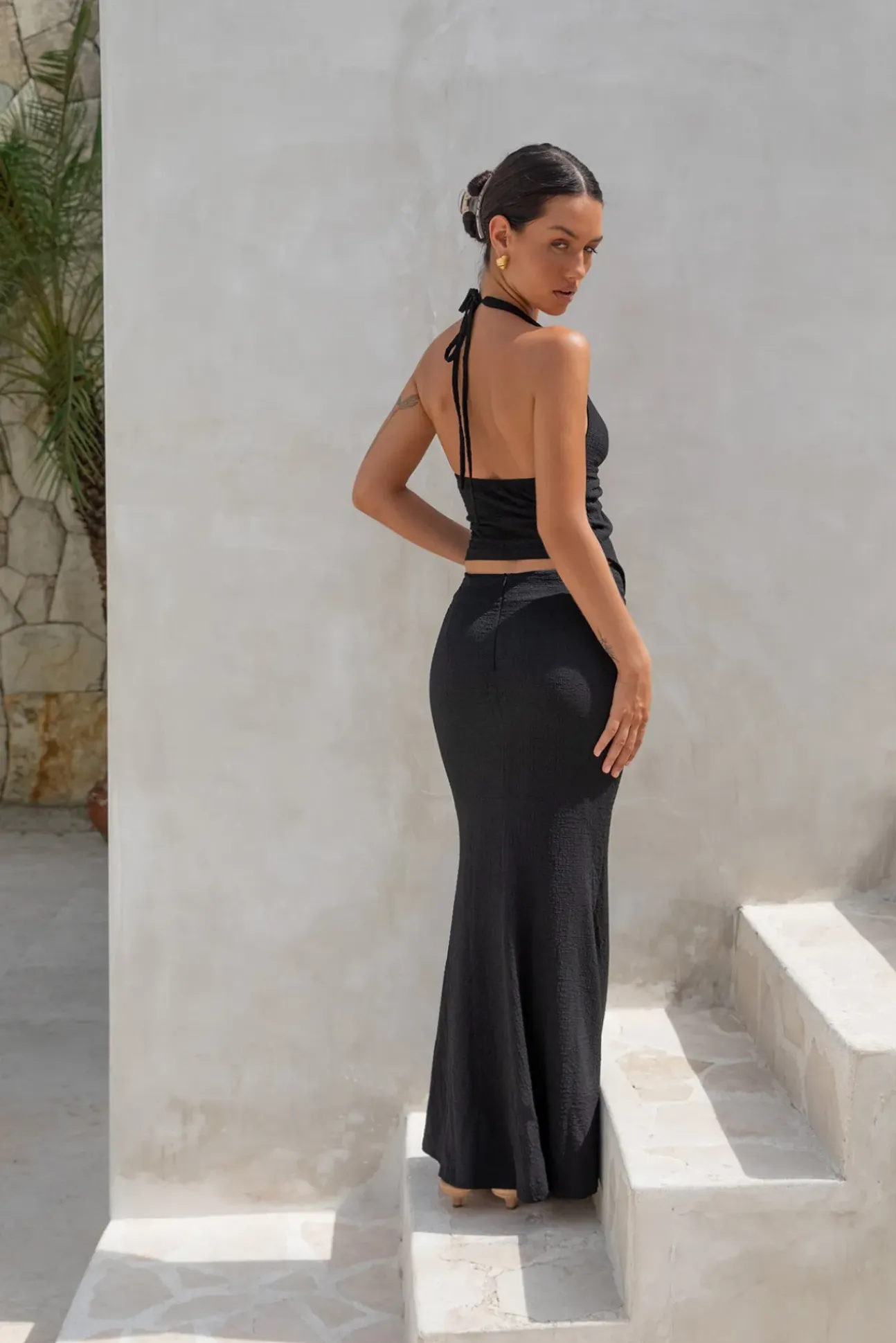 Palm Tree Paradise Maxi Skirt Black