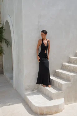 Palm Tree Paradise Maxi Skirt Black