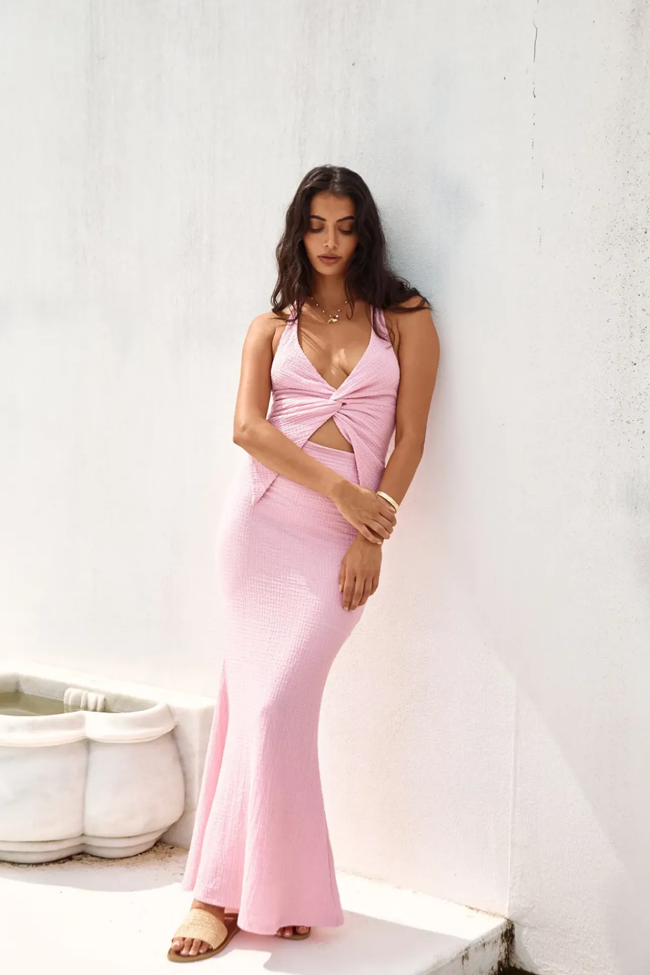 Palm Tree Paradise Maxi Skirt Pink
