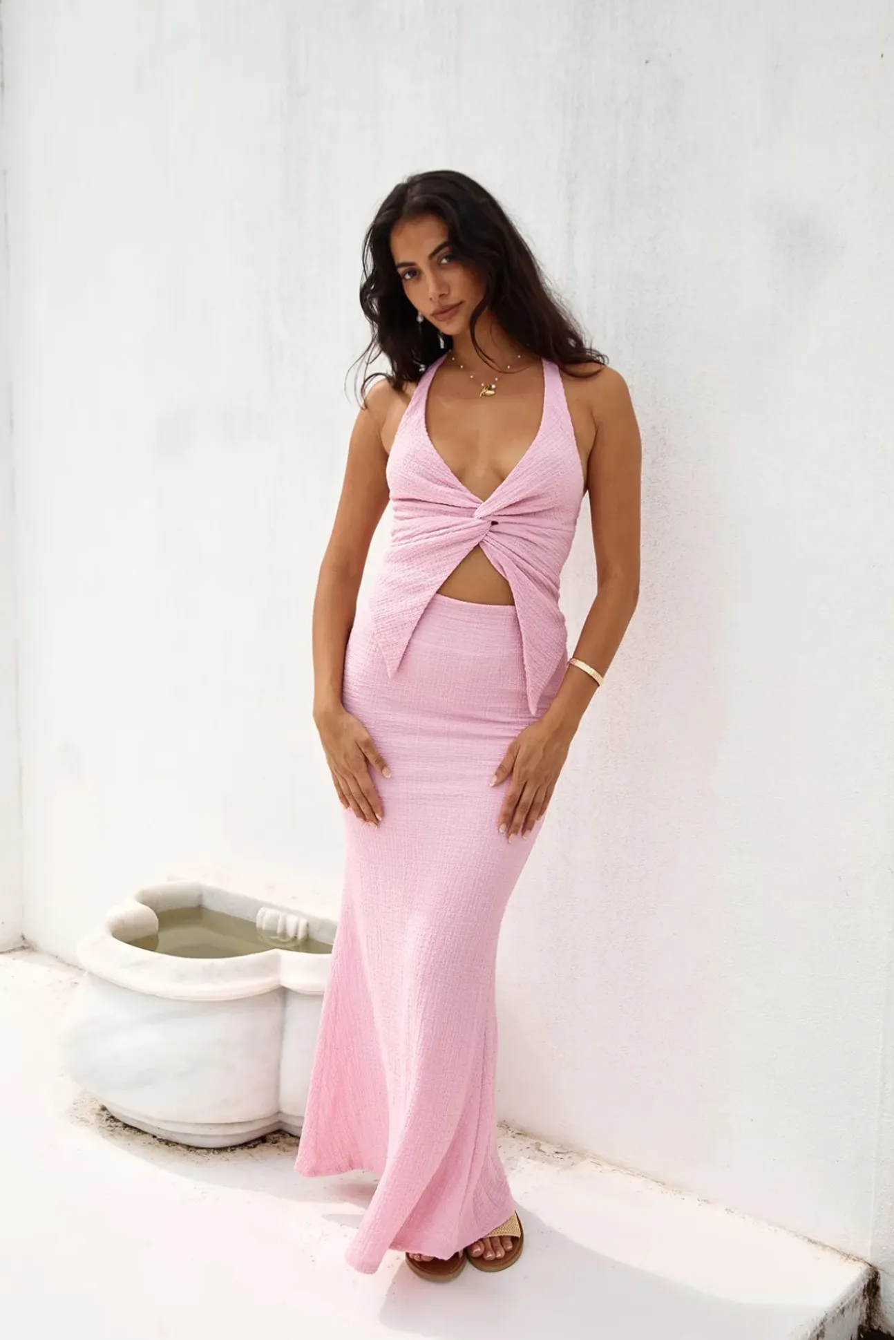Palm Tree Paradise Maxi Skirt Pink