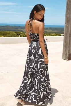 Panoramic Views Crop Halter Top Black
