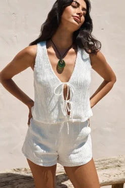 Pearlescent Jewels Crop Top White