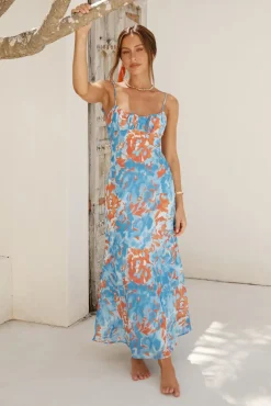 Peony Pillow Maxi Dress Blue