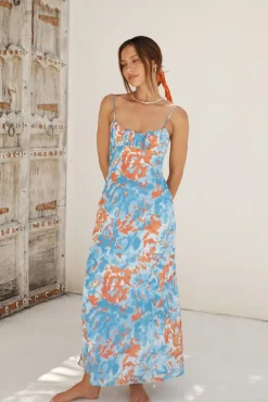 Peony Pillow Maxi Dress Blue