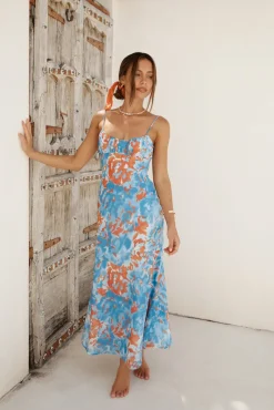 Peony Pillow Maxi Dress Blue