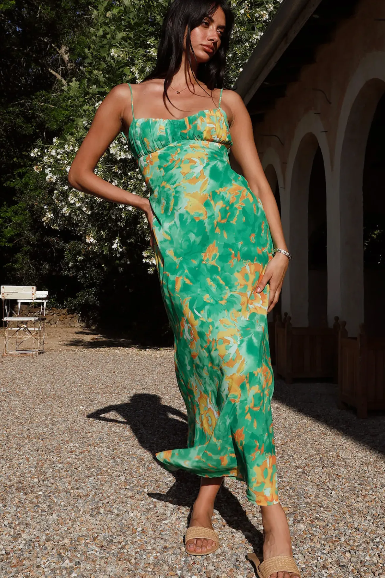 Peony Pillow Maxi Dress Green