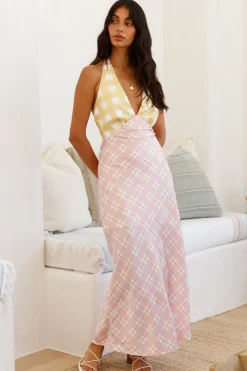 Picnic Date Satin Maxi Dress Pink