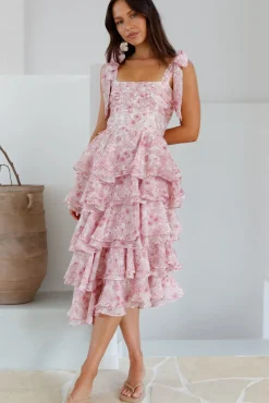 Poetry At Dawn Midi Dress Pink