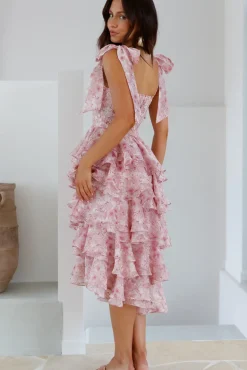 Poetry At Dawn Midi Dress Pink