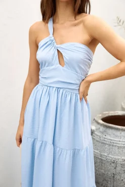 Pure Satisfaction One Shoulder Maxi Dress Blue