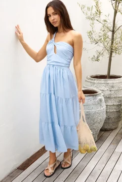 Pure Satisfaction One Shoulder Maxi Dress Blue