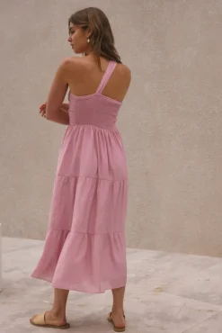 Pure Satisfaction One Shoulder Maxi Dress Pink