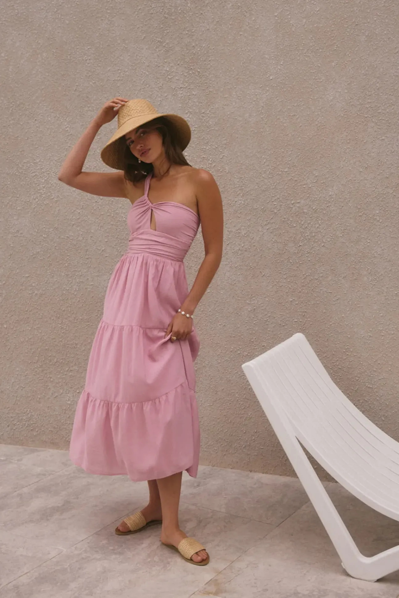 Pure Satisfaction One Shoulder Maxi Dress Pink