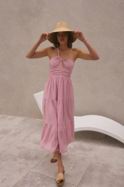 Pure Satisfaction One Shoulder Maxi Dress Pink