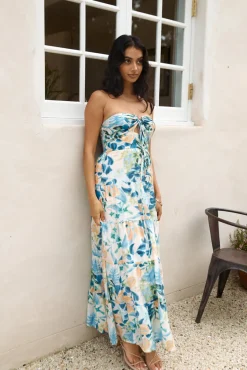 Rainforest Oasis Strapless Maxi Dress Blue