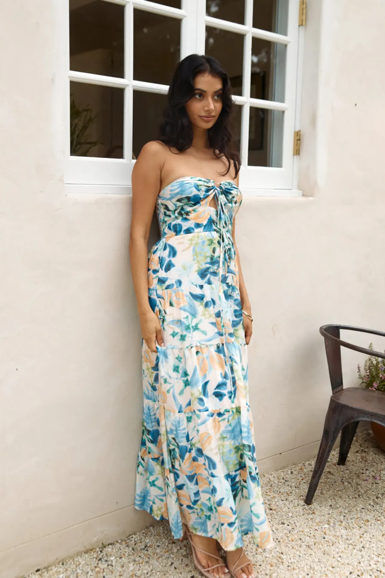 Rainforest Oasis Strapless Maxi Dress Blue