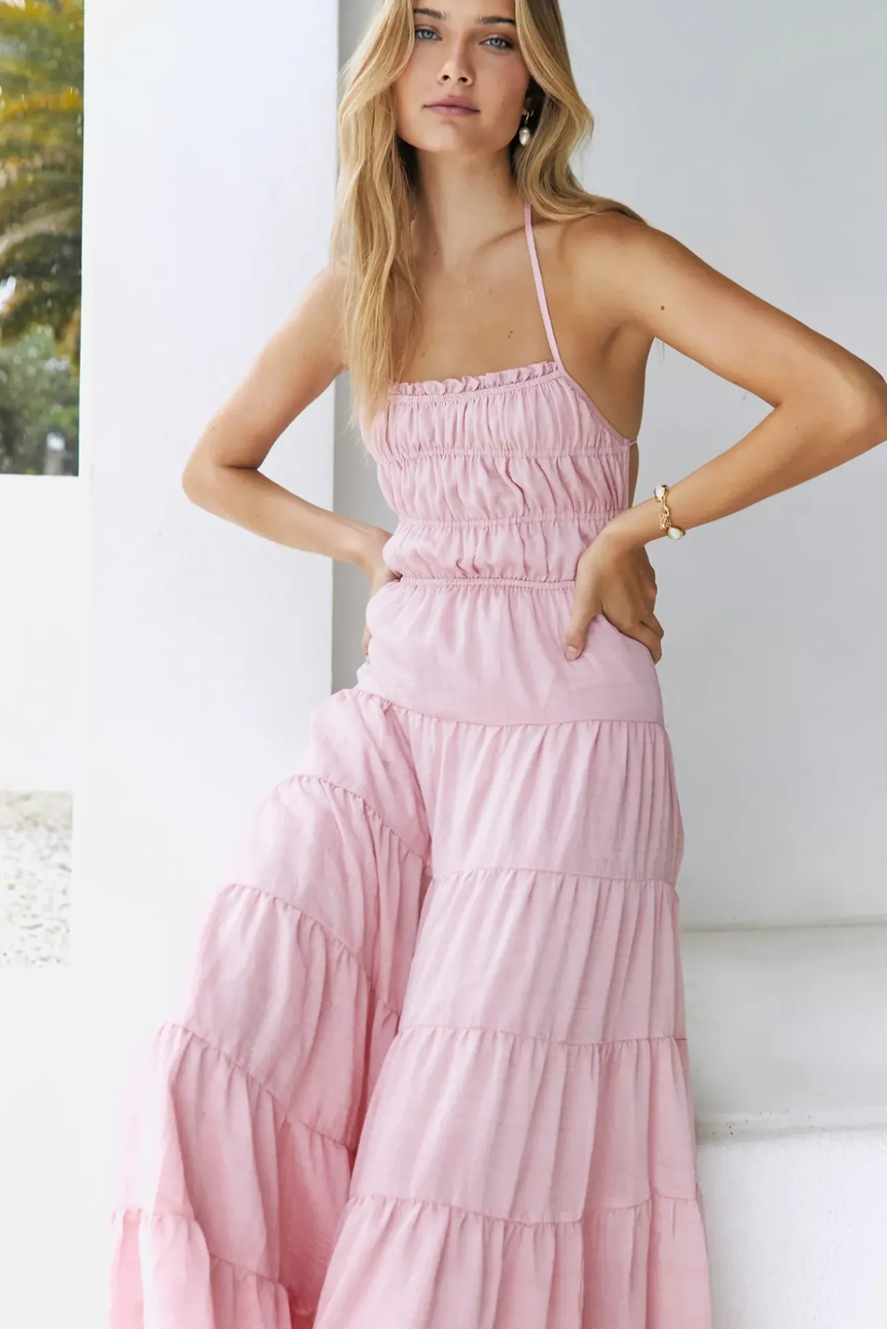 Renaissance Art Maxi Dress Pink
