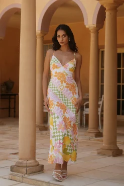 Retro Bloom Maxi Dress Green