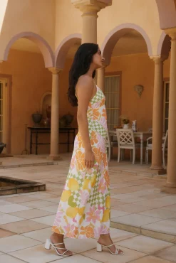 Retro Bloom Maxi Dress Green