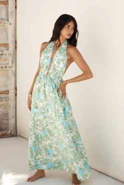 Ripe Mango Halter Maxi Dress Green