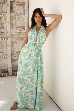 Ripe Mango Halter Maxi Dress Green