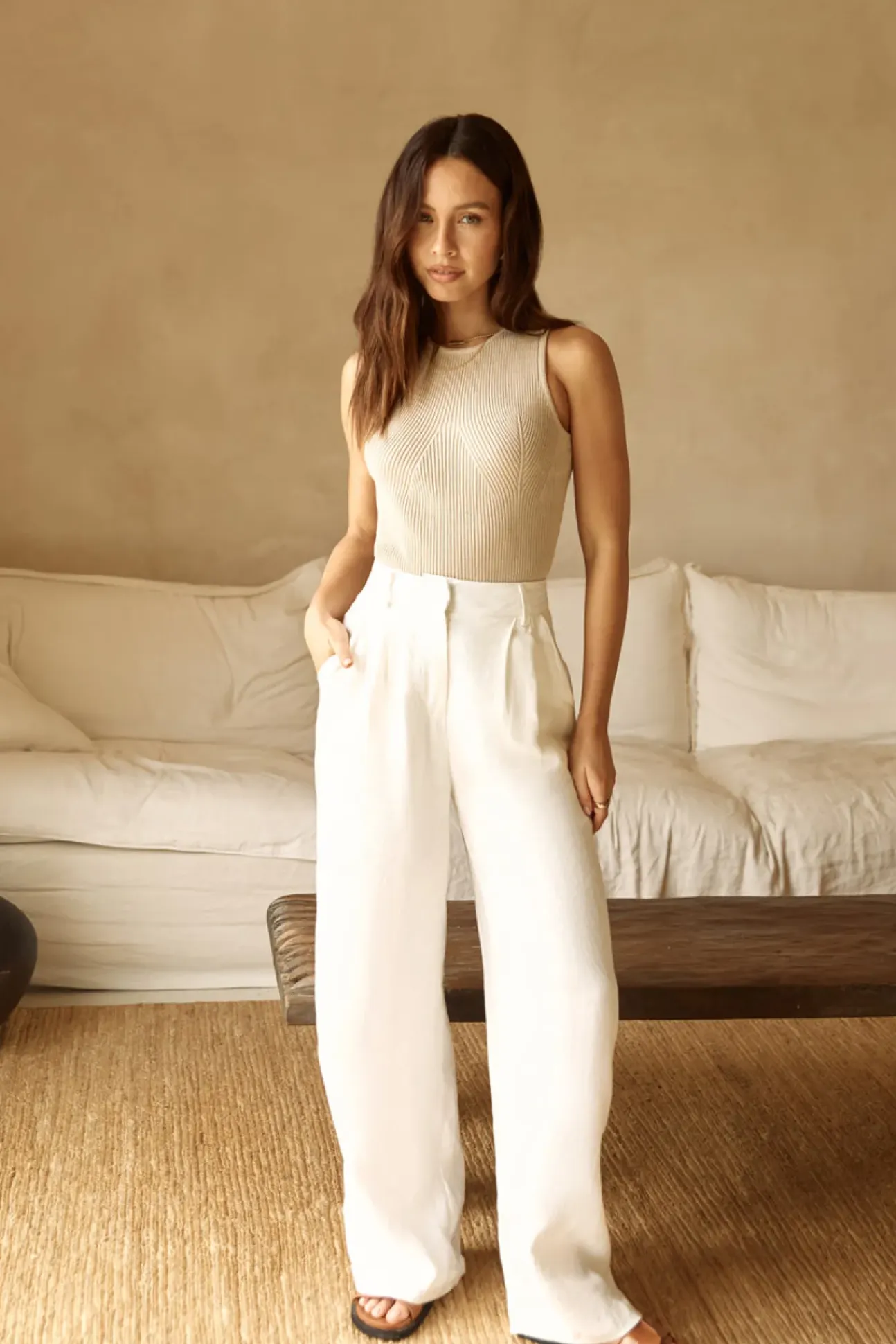 Riviera Bliss Linen Pants White
