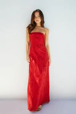 Riviera Rouge Strapless Maxi Dress Red