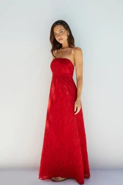 Riviera Rouge Strapless Maxi Dress Red
