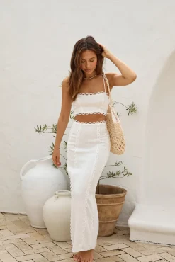 Romantic Escape Linen Maxi Skirt White