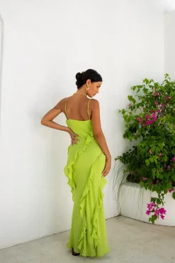 Romantic Flare Maxi Dress Green