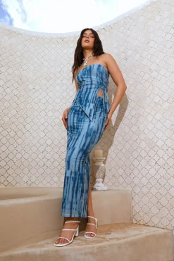 RUNAWAY THE LABEL Inaya Strapless Top Jean Print