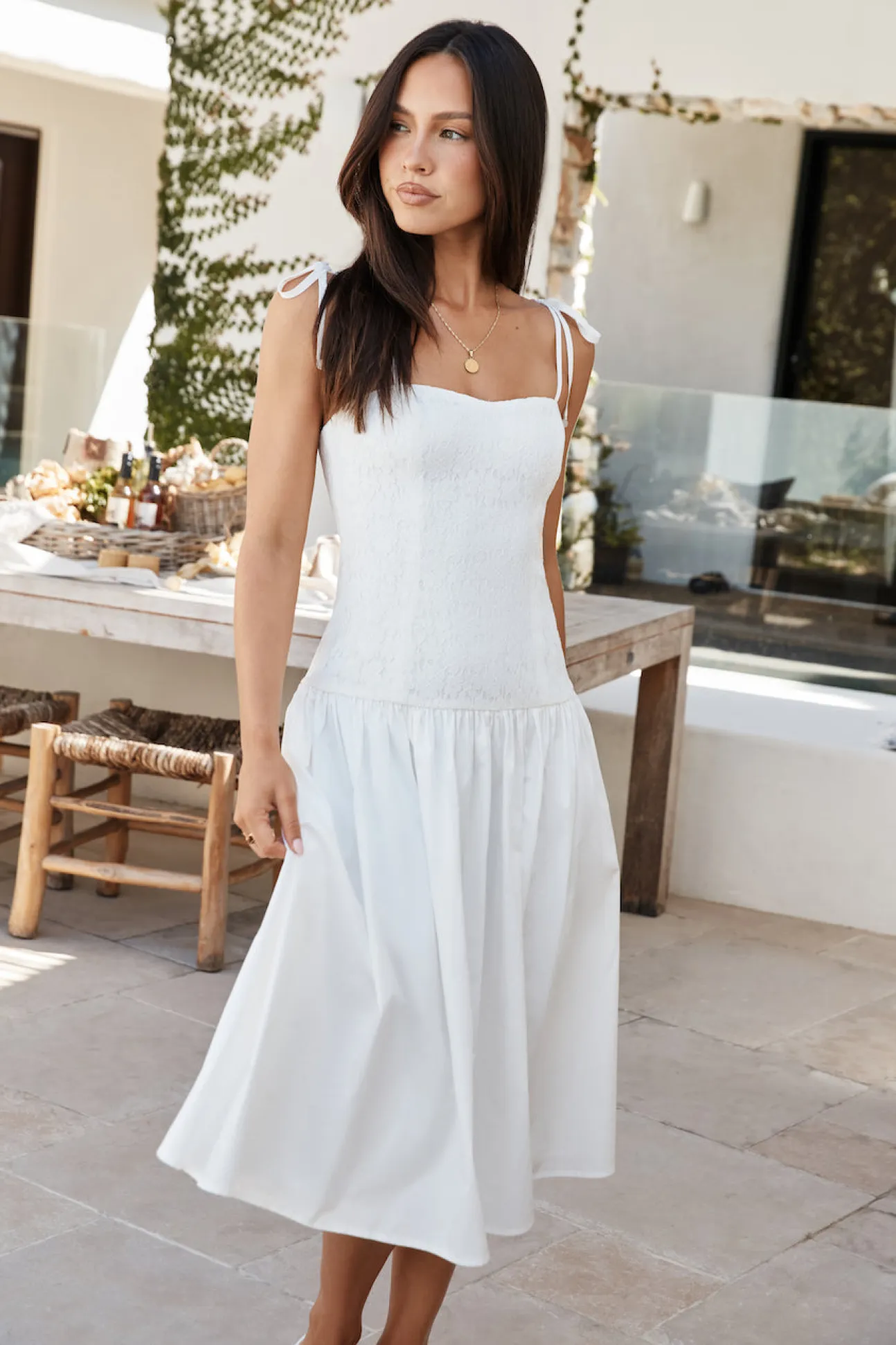 Sailing On A Dream Lace Midi Dress White