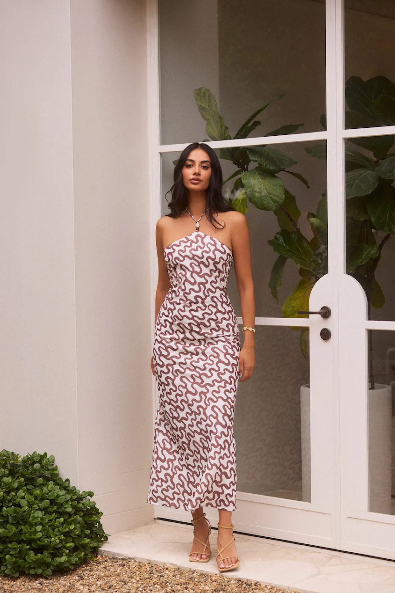Sand Dune Halter Midi Dress Chocolate